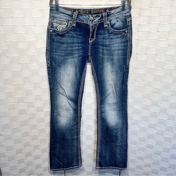 Rock Revival Lonnie Easy Boot Stretch Jeans Women’s Size 28 Thick Stitch - Picture 10 of 11